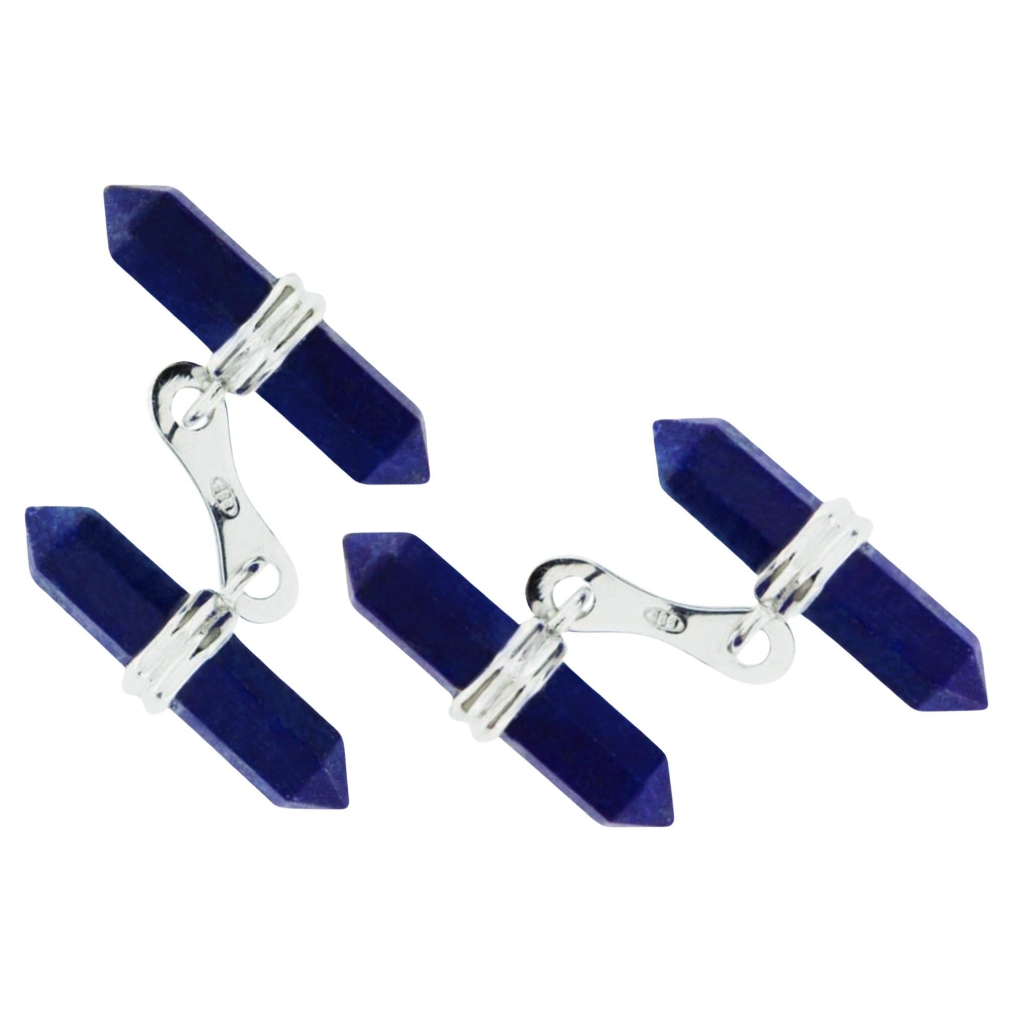 Alex Jona Lapis Lazuli Matt Prism Bar Sterling Silver Cufflinks For Sale