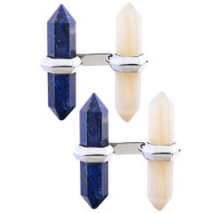 Alex Jona Lapis Lazuli Mother of pearl 18k White Gold Prism Bar Cufflinks
