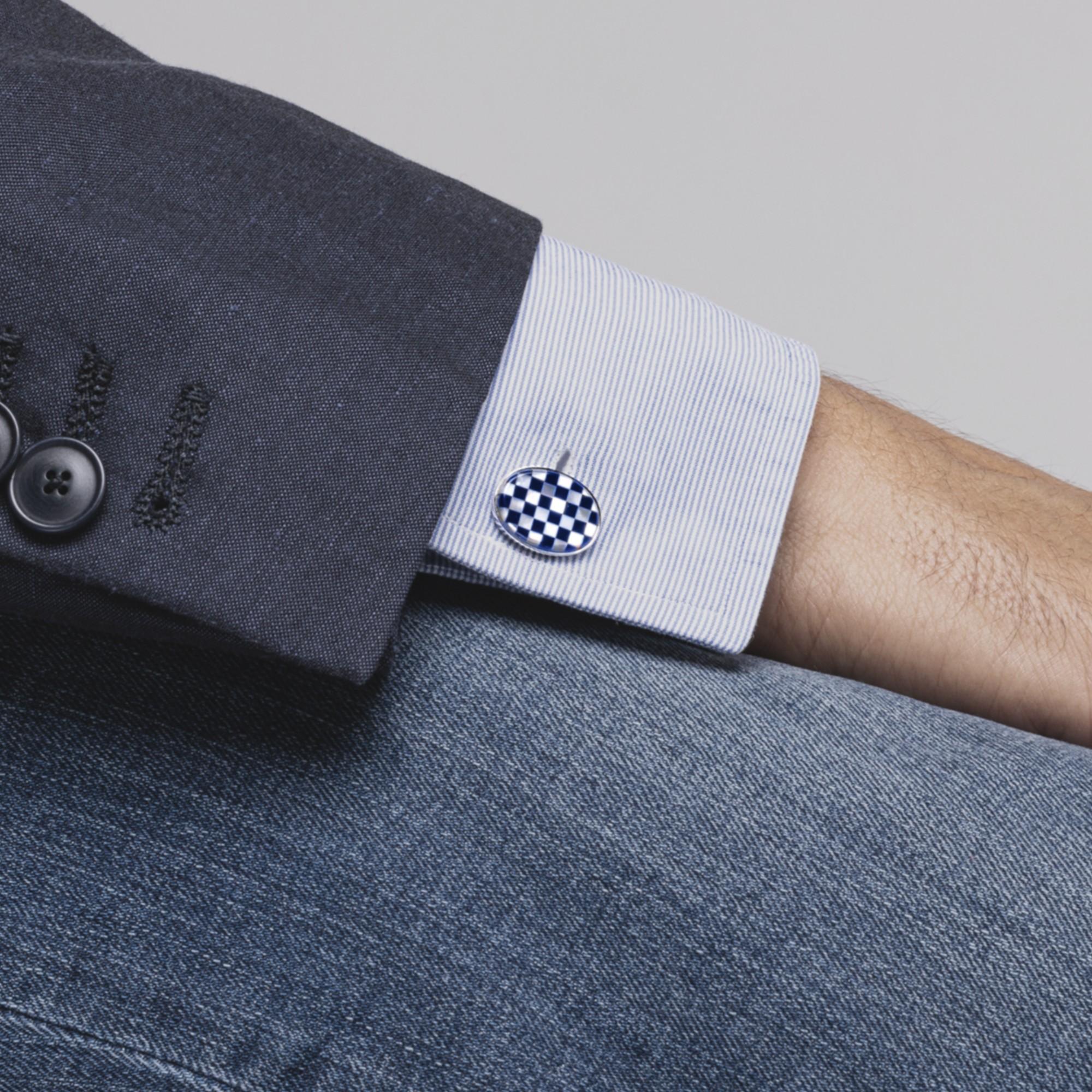 Alex Jona Lapis Lazuli Mother of Pearl Sterling Silver Cufflinks In New Condition For Sale In Torino, Piedmont