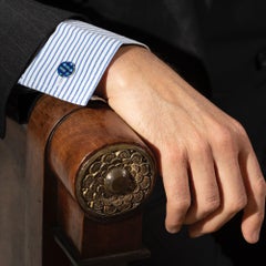 Alex Jona Lapis Lazuli Onyx Chalcedony Checks Sterling Silver Cufflinks