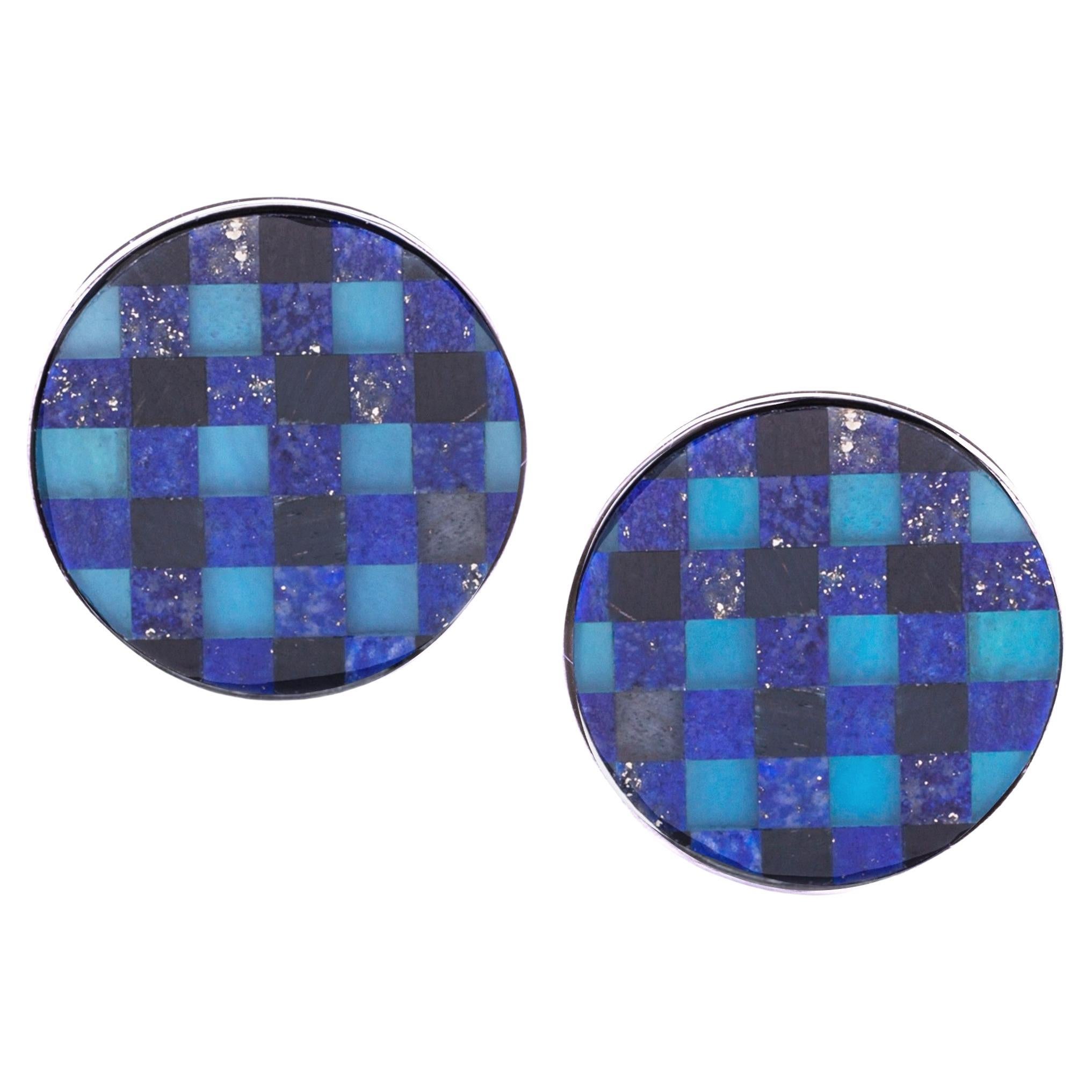 Gemelli in argento Alex Jona Lapislazzuli Onice Calcedonio Checks