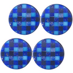 Alex Jona Boutons de manchette en argent sterling à carreaux en lapis-lazuli, onyx et calcédoine