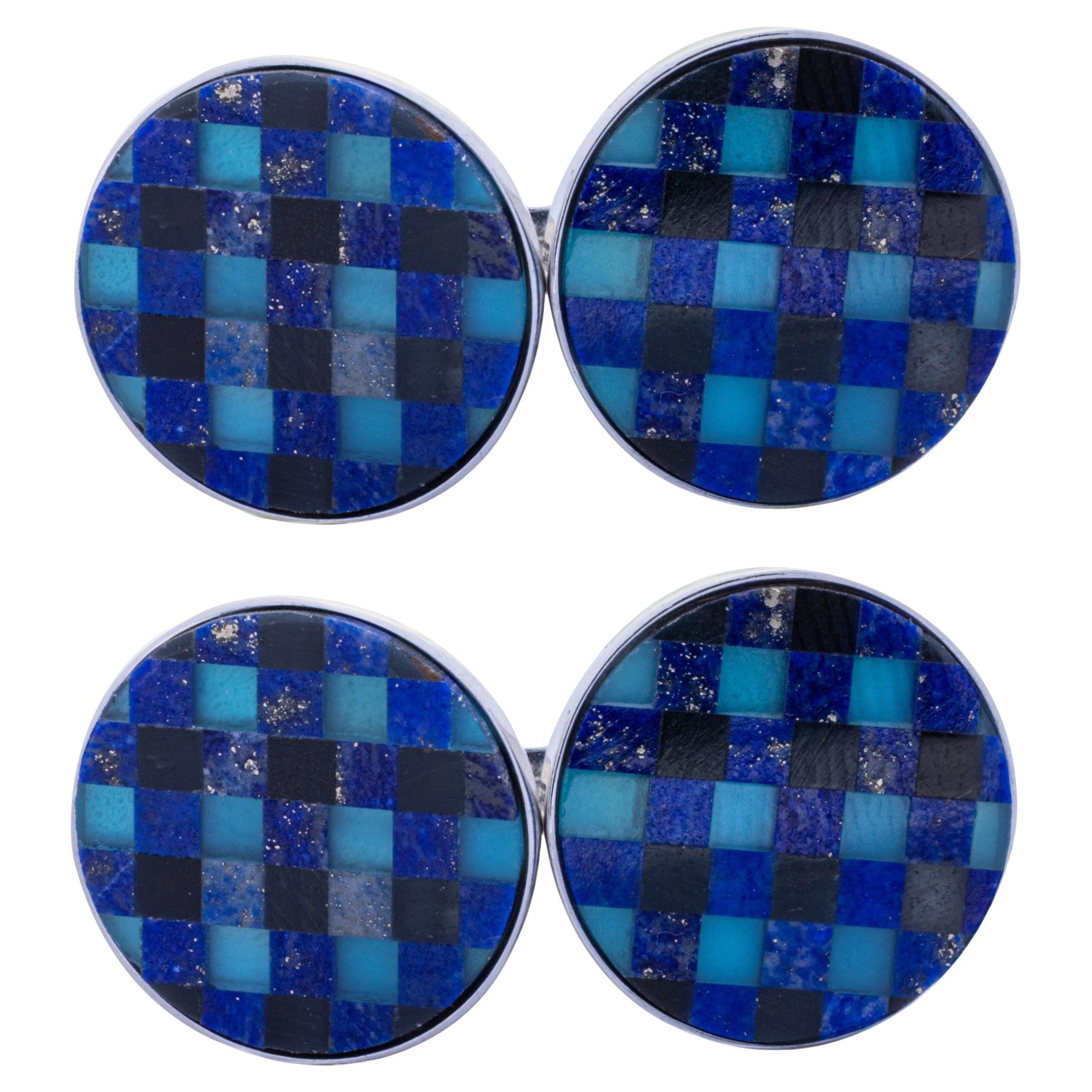 Gemelli in argento Alex Jona Lapislazzuli Onice Calcedonio Checks