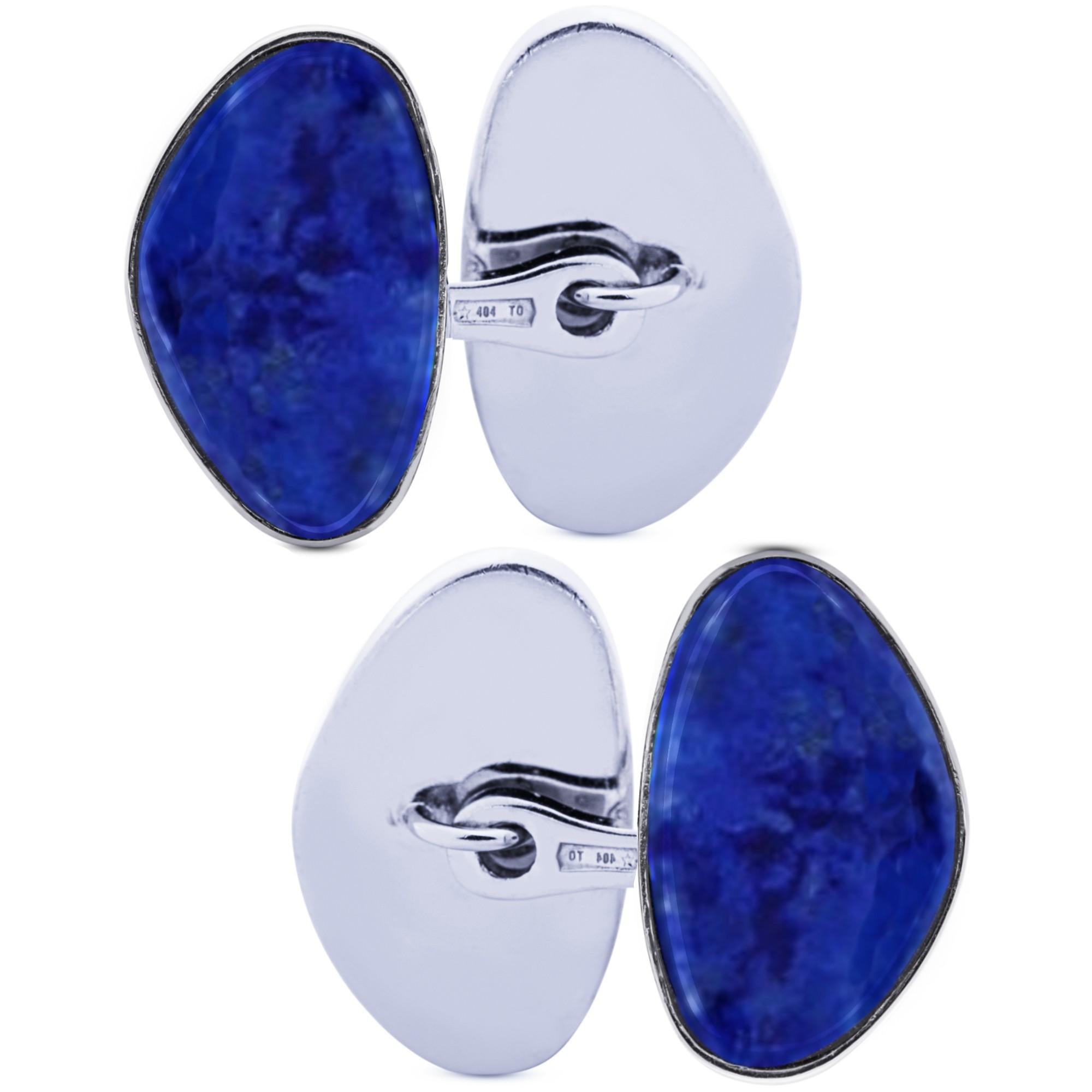 Alex Jona Lapislazuli Kieselstein Sterling Silber Manschettenknöpfe (Gemischter Schliff) im Angebot