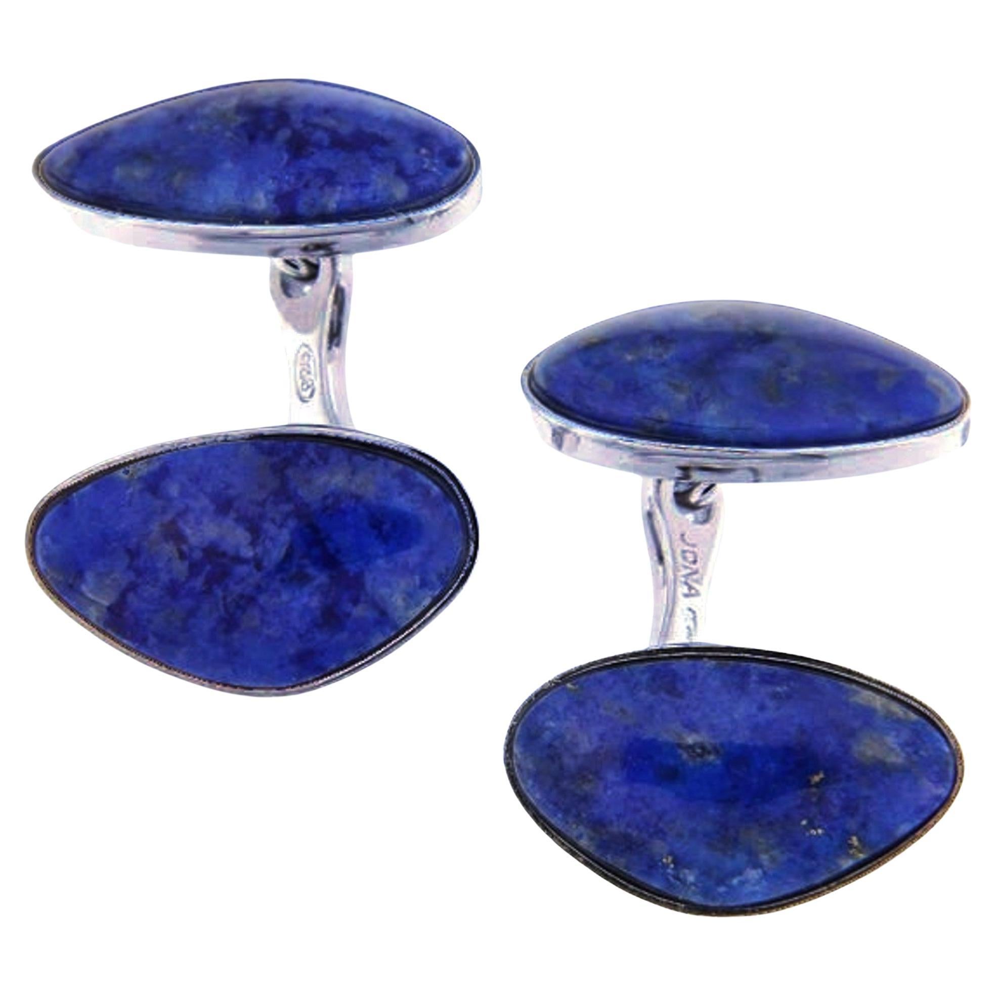 Alex Jona Lapis Lazuli Pebble Sterling Silver Cufflinks For Sale