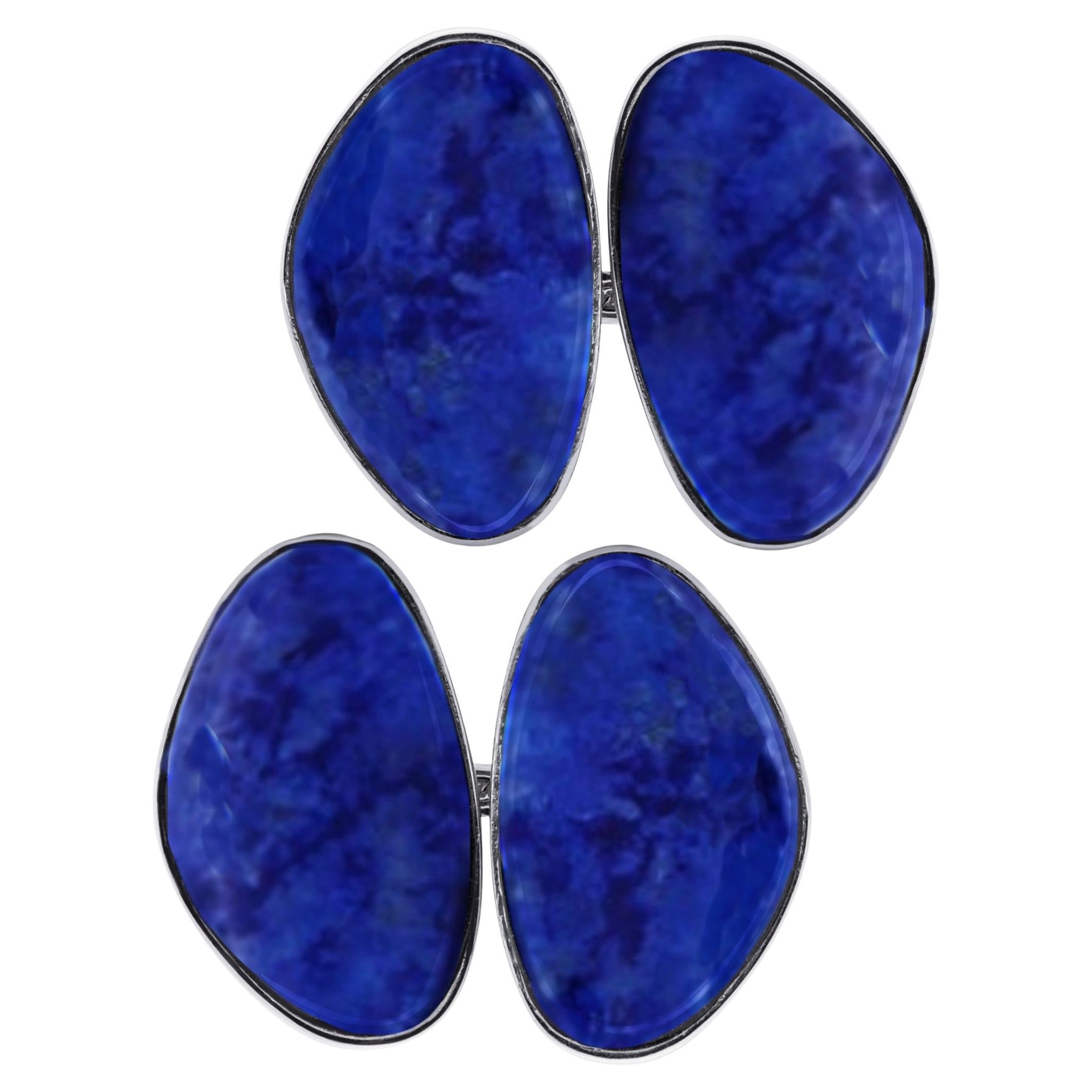 Alex Jona Lapislazuli Kieselstein Sterling Silber Manschettenknöpfe im Angebot