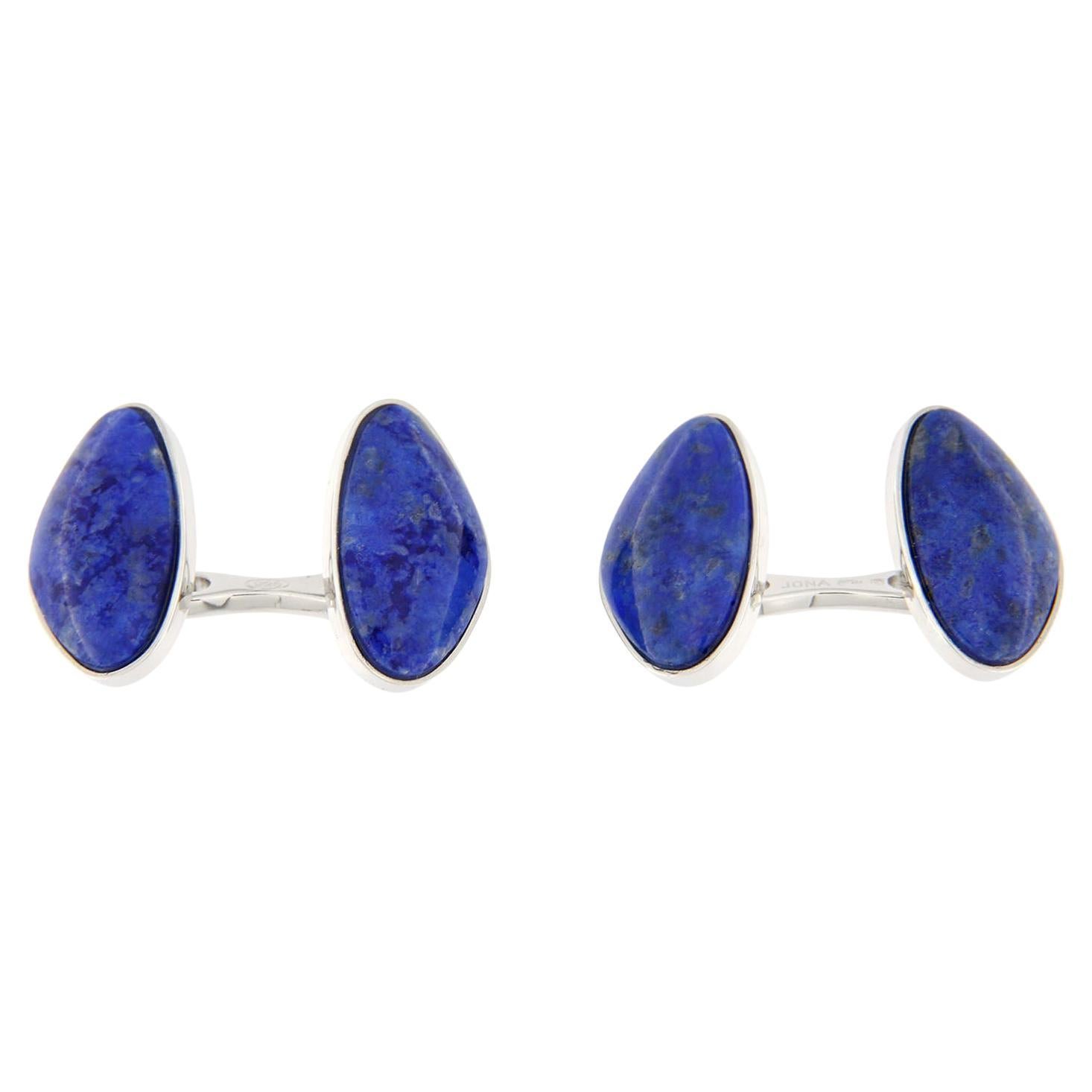 Alex Jona Lapis Lazuli Pebble Sterling Silver Cufflinks