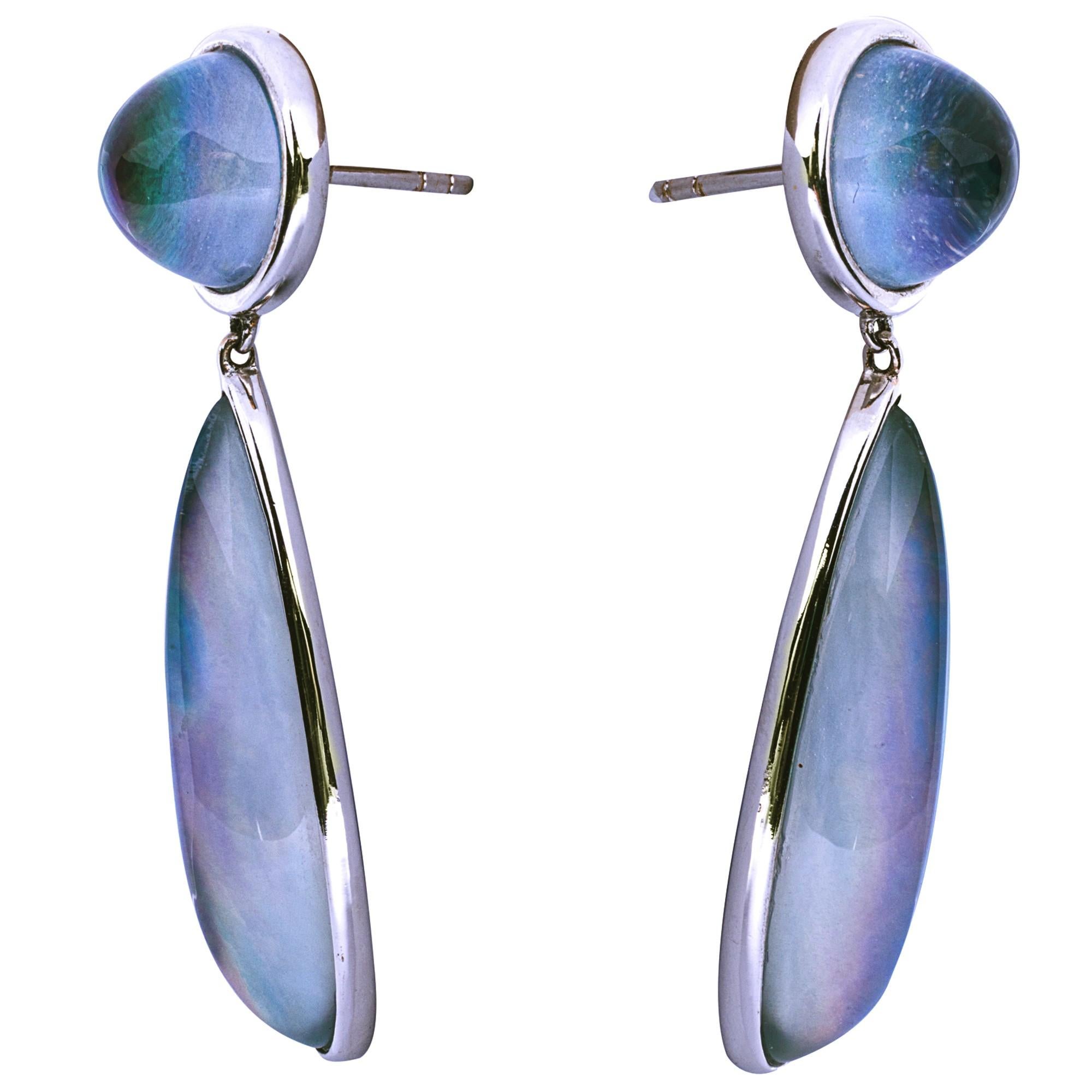 Cabochon Orecchini a goccia in quarzo lapislazzuli in oro bianco 18 carati di Alex Jona in vendita