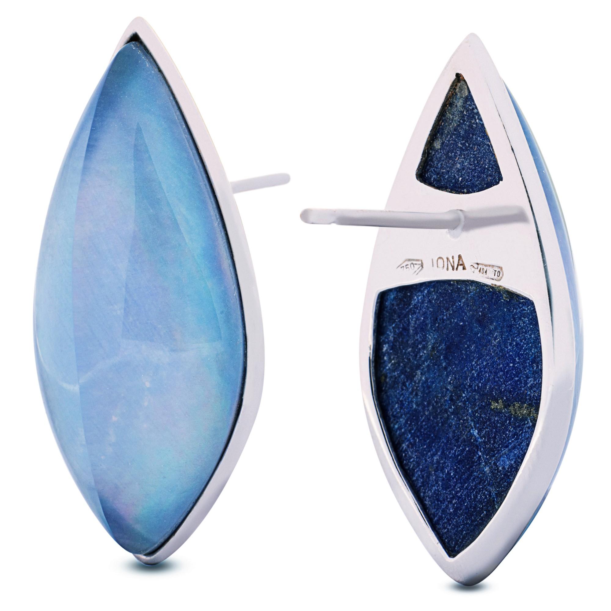 Cabochon Orecchini Alex Jona in quarzo lapislazzuli in oro bianco 18 carati in vendita