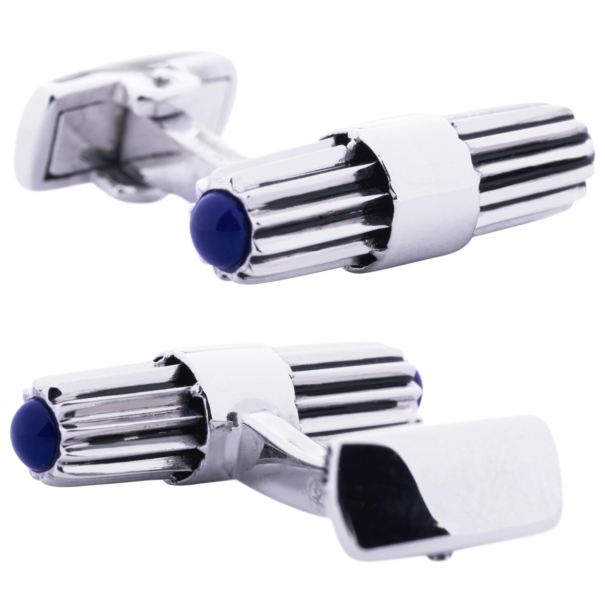 Cabochon Alex Jona Lapis Lazuli Sterling Silver Bar Cufflinks For Sale