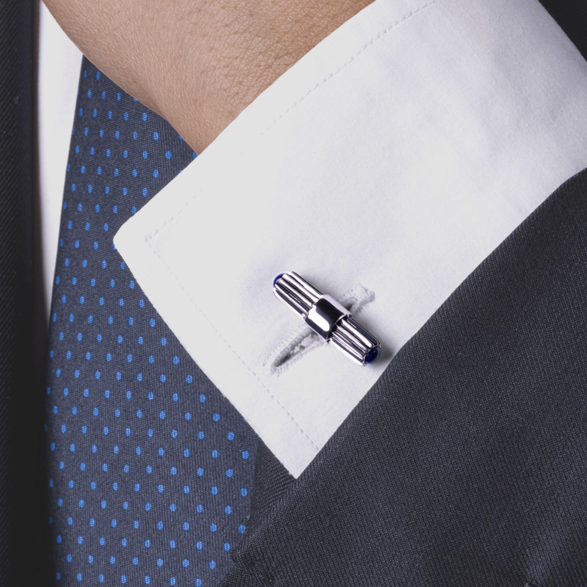 Alex Jona Lapis Lazuli Sterling Silver Bar Cufflinks In New Condition For Sale In Lugano, CH