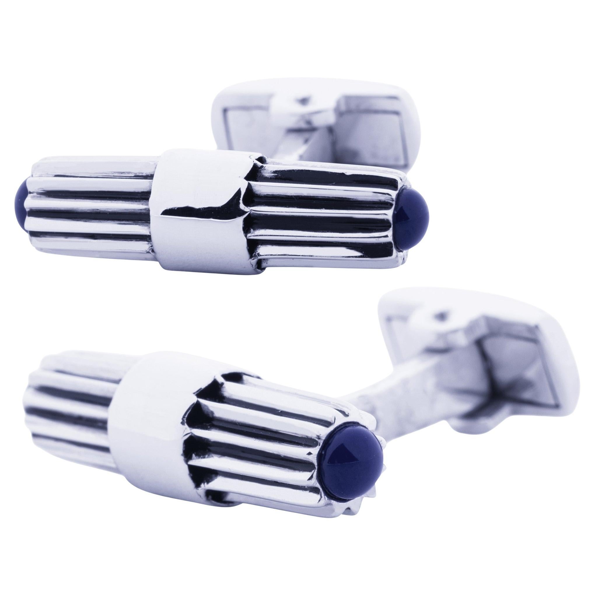 Alex Jona Lapis Lazuli Sterling Silver Bar Cufflinks For Sale