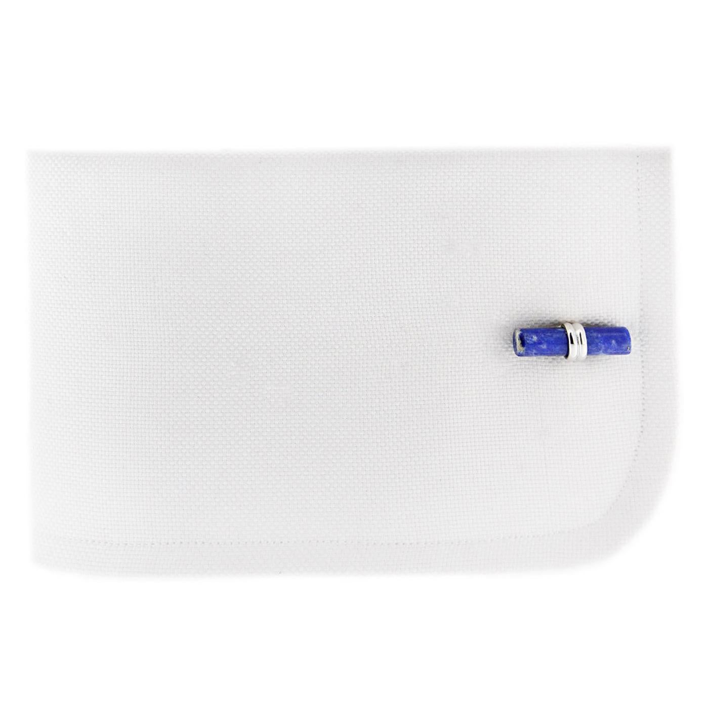 Alex Jona design collection, lapis lazuli cufflinks, mounted in 925/°°° sterling silver Rhodium Plated.    Measurements: 19.2mm x 5.4mm (each cylinder). 

Alex Jona cufflinks stand out, not only for their special design and for the excellent