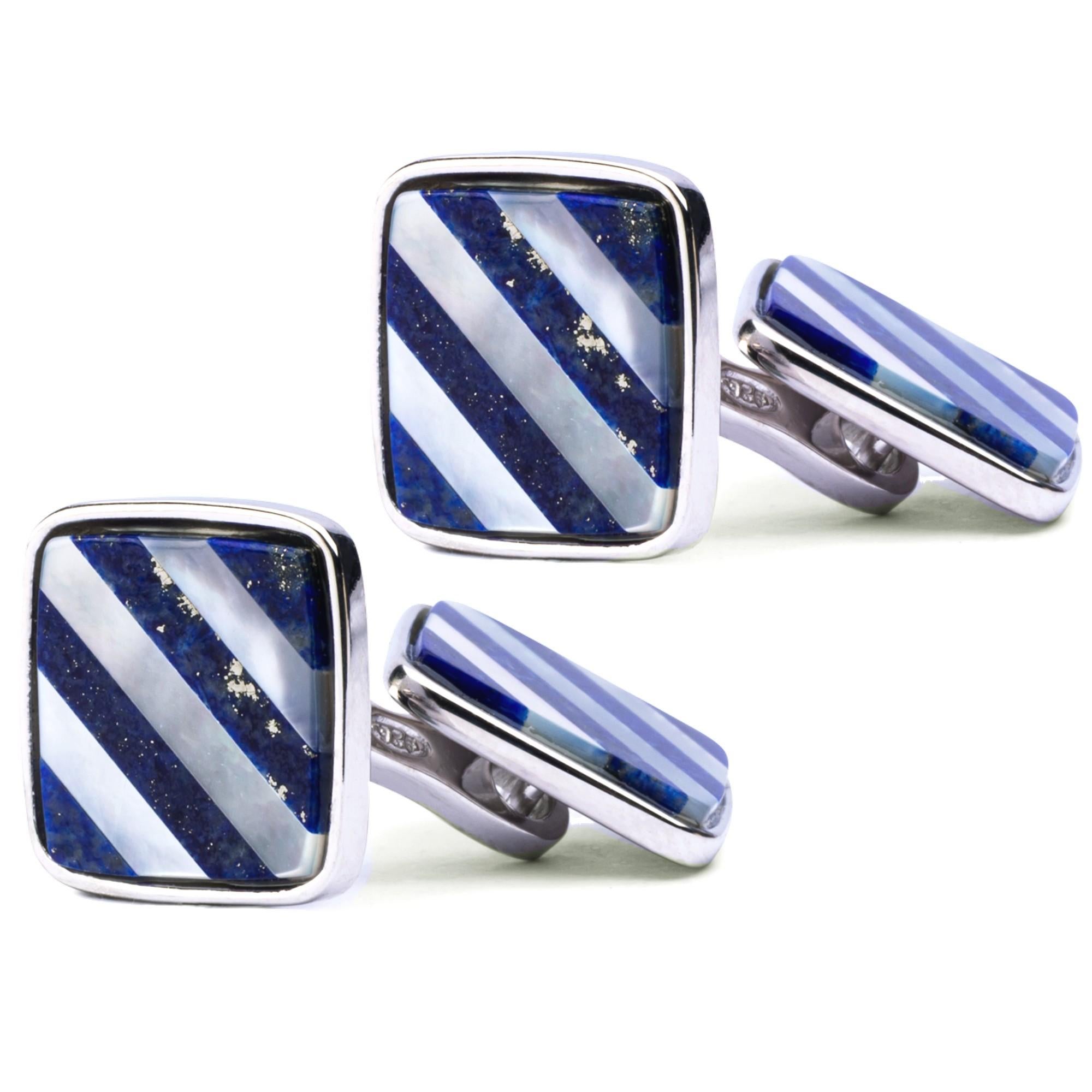 Square Cut Alex Jona Lapis Lazuli Sterling Silver Cufflinks For Sale