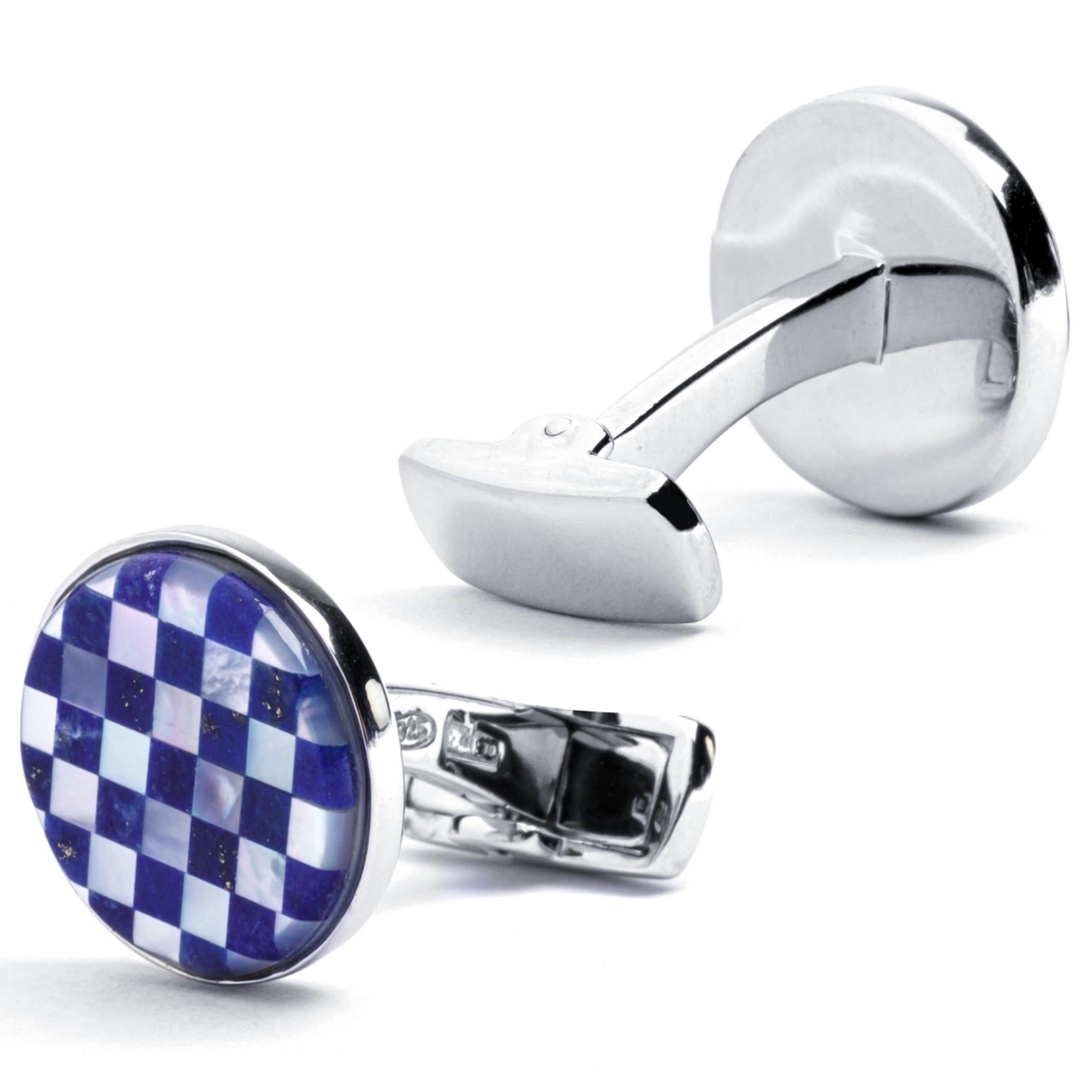 Round Cut Alex Jona Lapis Lazuli Sterling Silver Cufflinks For Sale