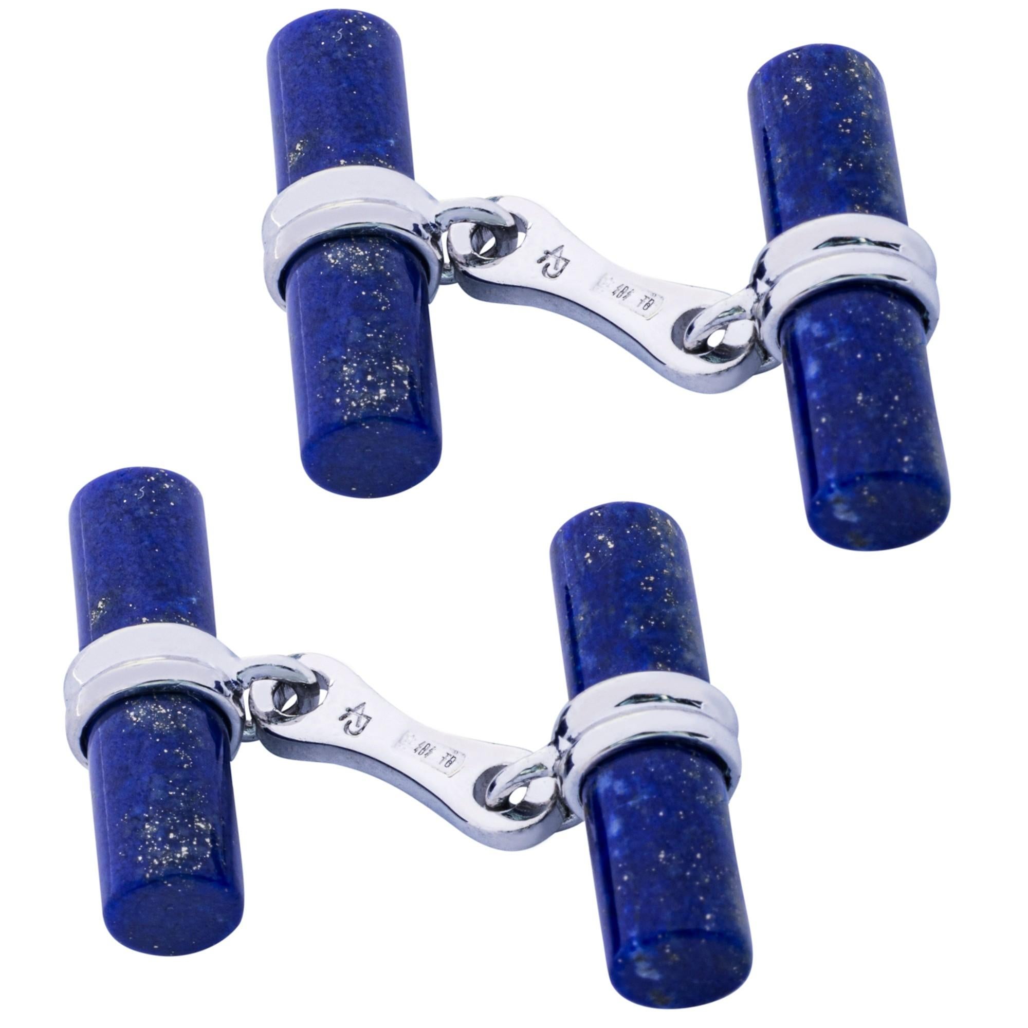 Mixed Cut Alex Jona Lapis Lazuli Cylindrical Bar Sterling Silver Cufflinks For Sale