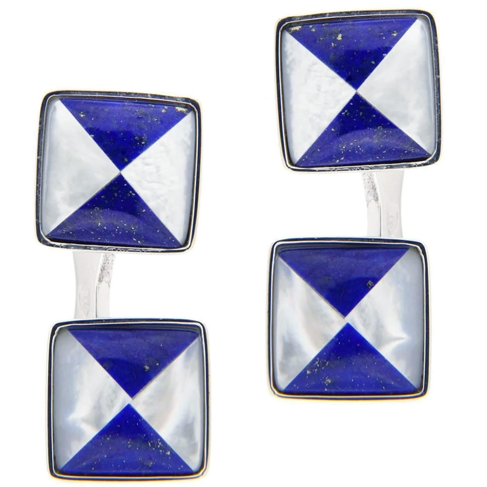 Square Cut Alex Jona Lapis Lazuli Sterling Silver Cufflinks For Sale