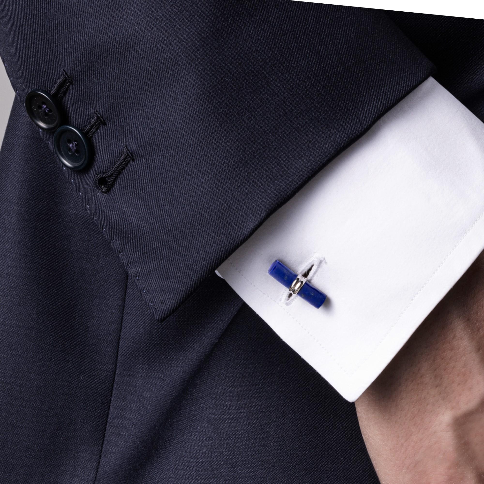 Alex Jona Lapis Lazuli Cylindrical Bar Sterling Silver Cufflinks In New Condition For Sale In Lugano, CH