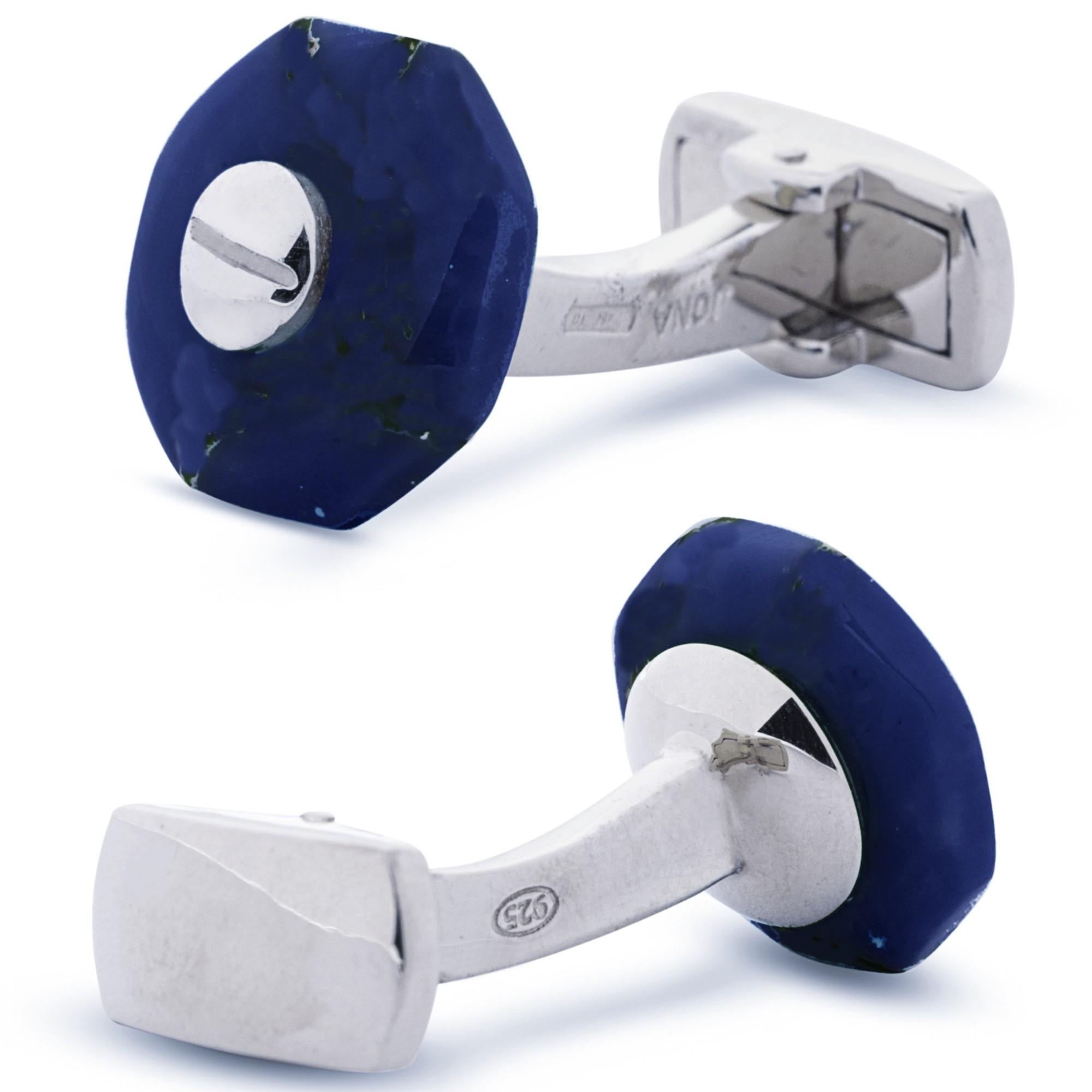 Mixed Cut Alex Jona Lapis Lazuli Sterling Silver Cufflinks For Sale