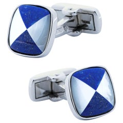 Alex Jona Boutons de manchette en argent sterling et lapis-lazuli