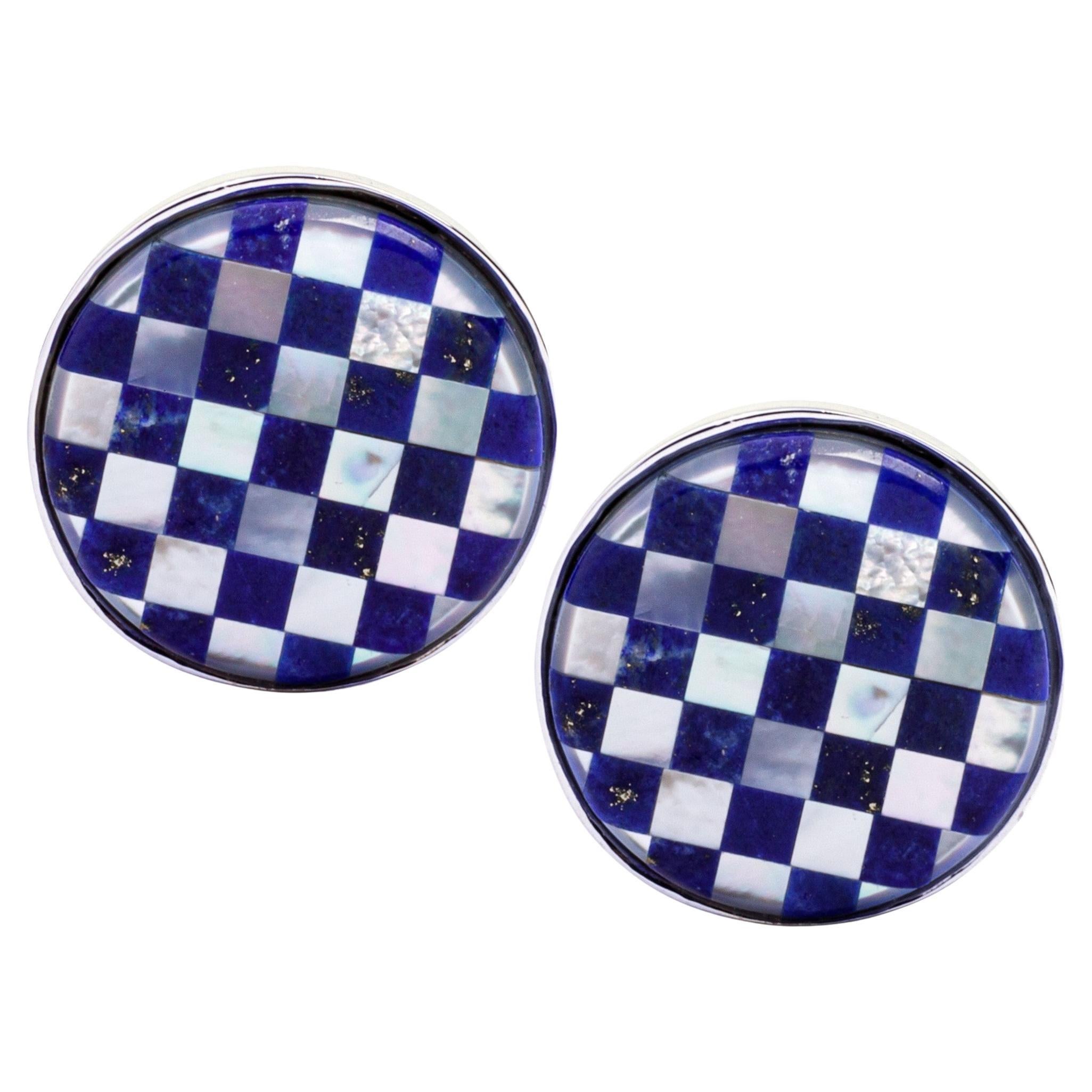 Alex Jona Boutons de manchette en argent sterling et lapis-lazuli en vente