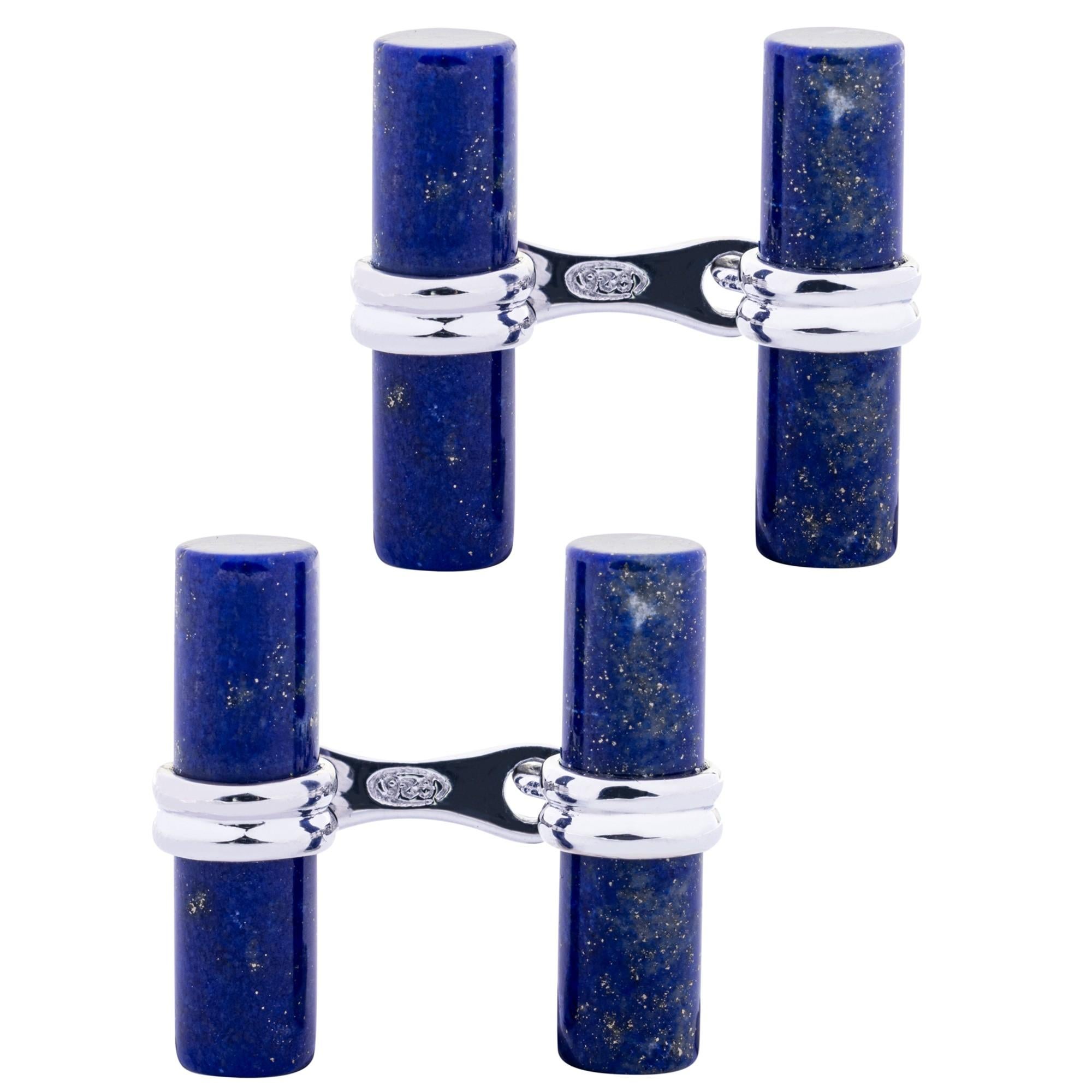 Alex Jona Lapis Lazuli Cylindrical Bar Sterling Silver Cufflinks