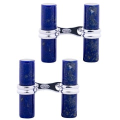 Alex Jona Boutons de manchette barre cylindrique en argent sterling et lapis-lazuli
