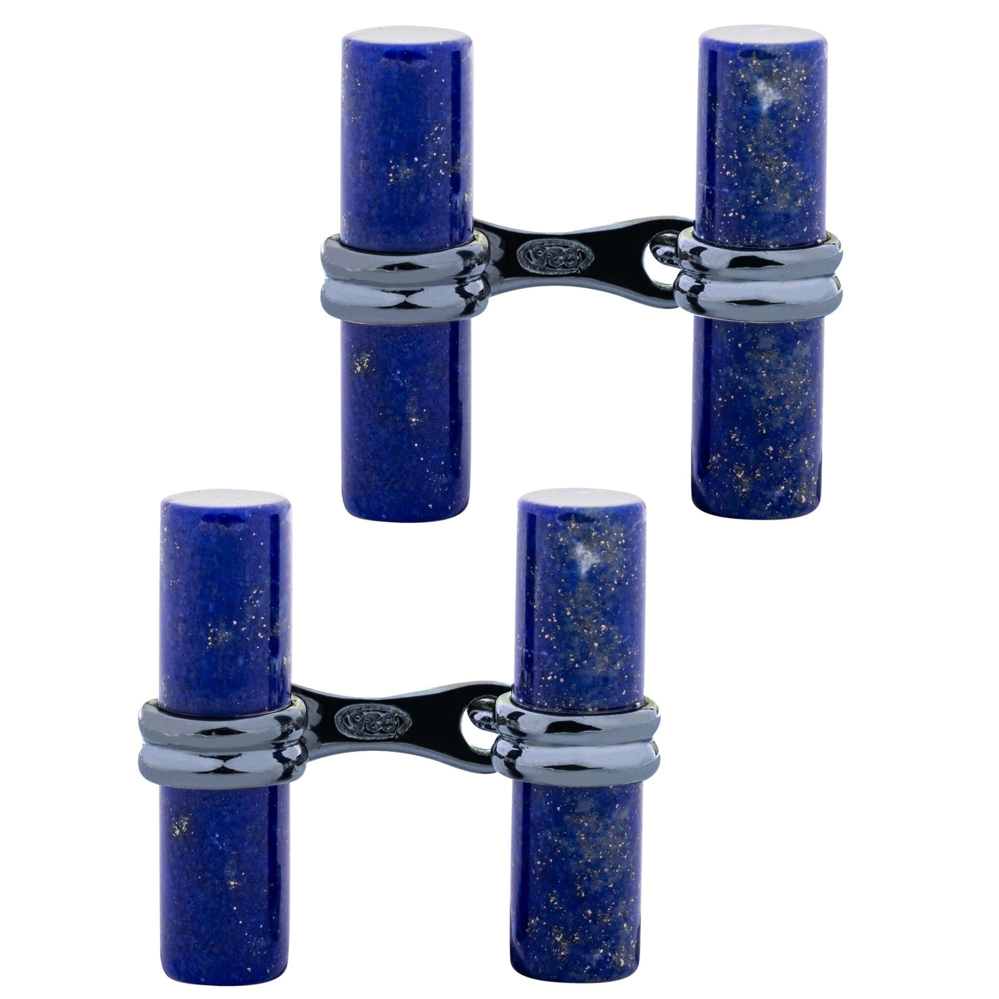 Alex Jona Lapis Lazuli Cylinder Bar Sterling Silver Cufflinks