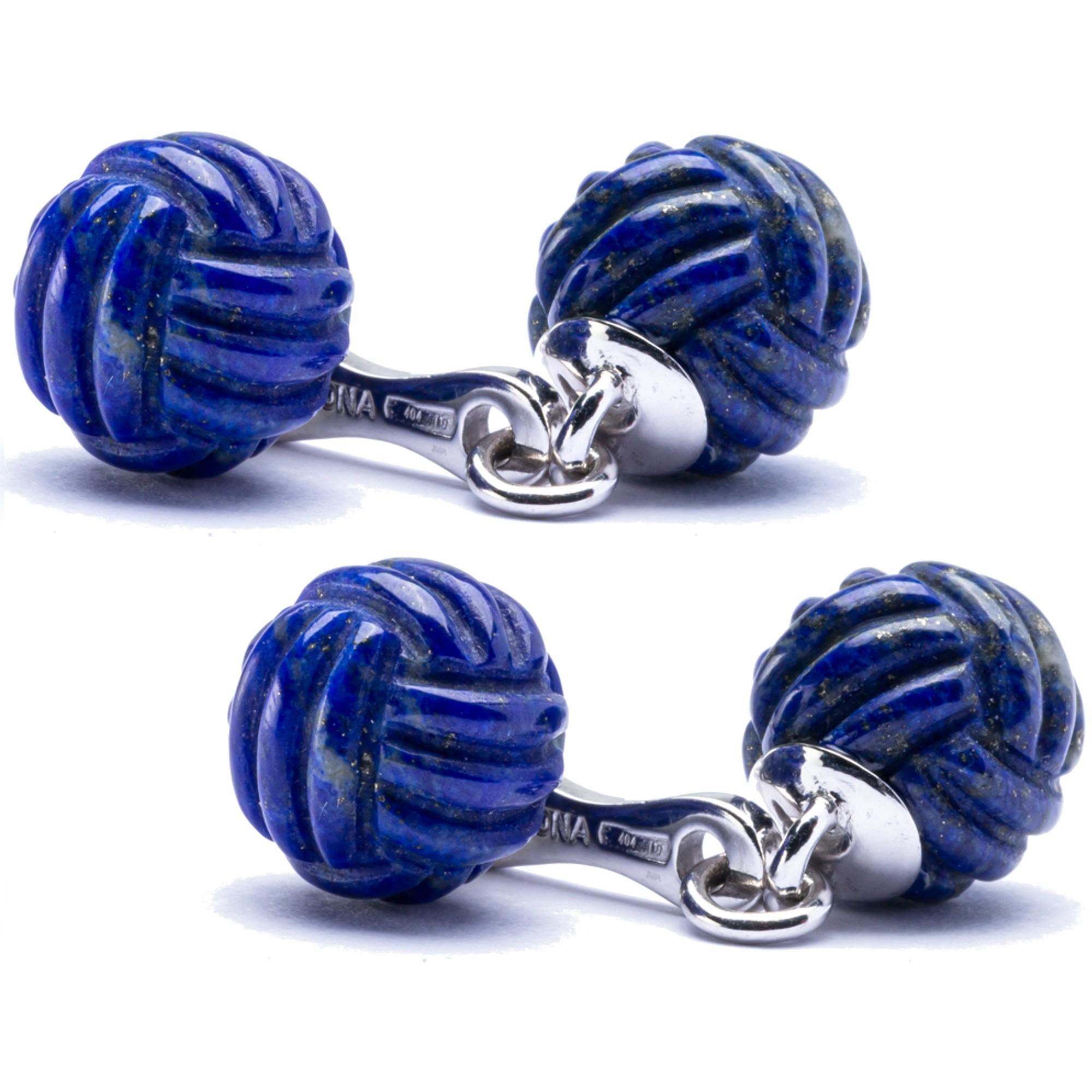 Perle Alex Jona Boutons de manchette nœuds en argent sterling et lapis-lazuli en vente