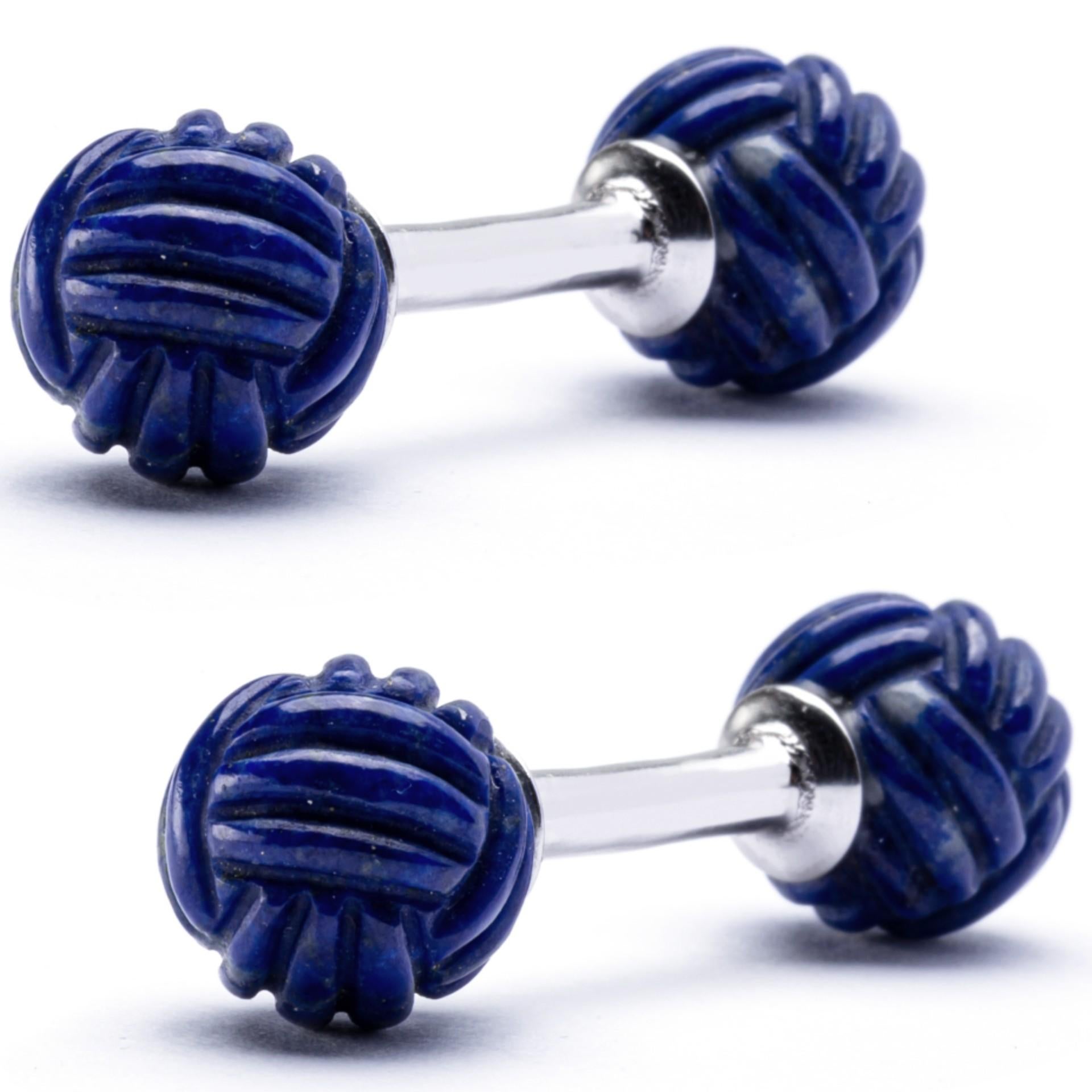 Perle Alex Jona Boutons de manchette nœuds en argent sterling et lapis-lazuli en vente
