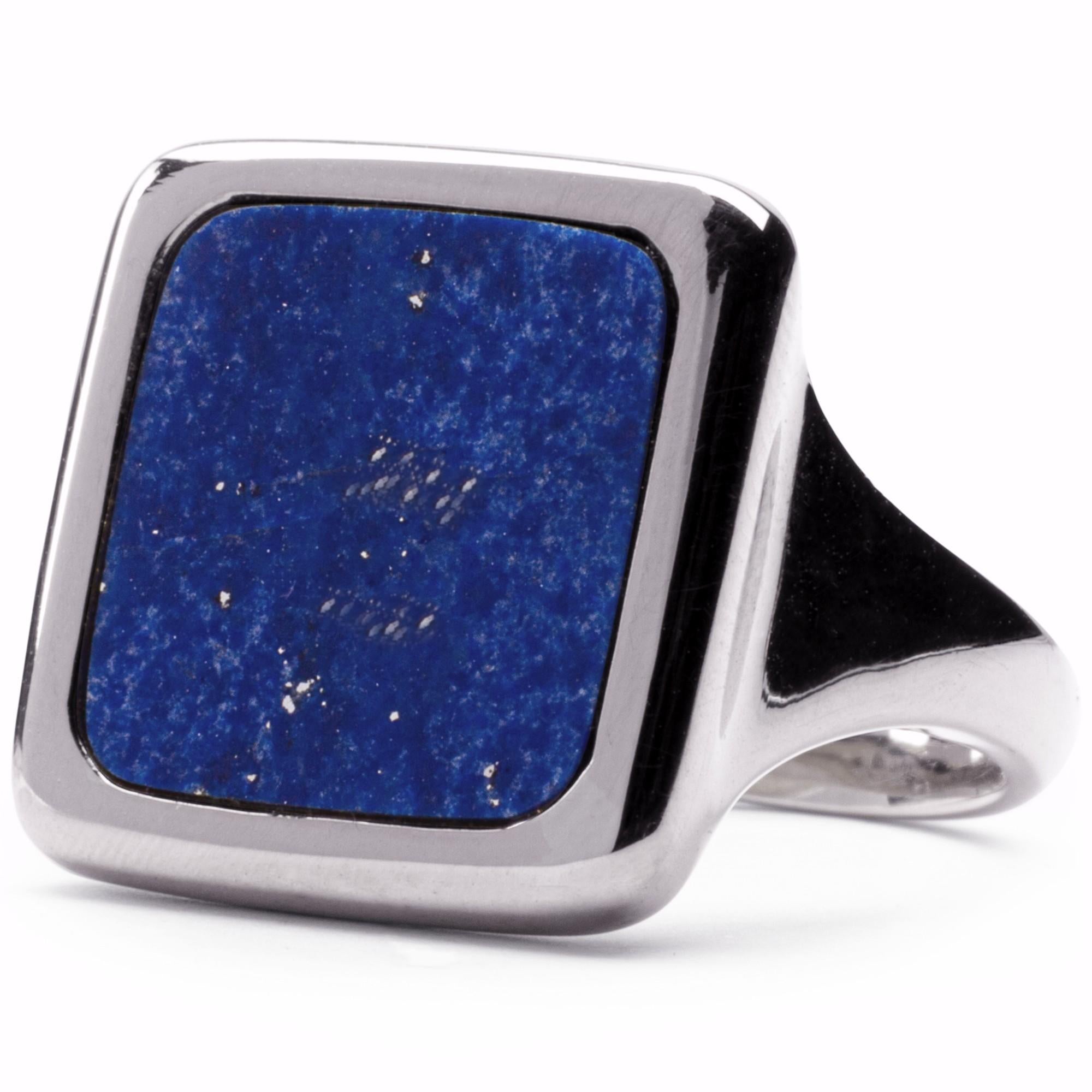 Square Cut Alex Jona Lapis Lazuli Sterling Silver Signet Ring For Sale