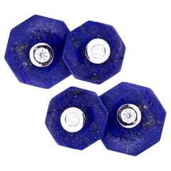Achteckige Manschettenknöpfe aus 18 Karat Weißgold mit Lapislazuli und weißen Diamanten von Jona