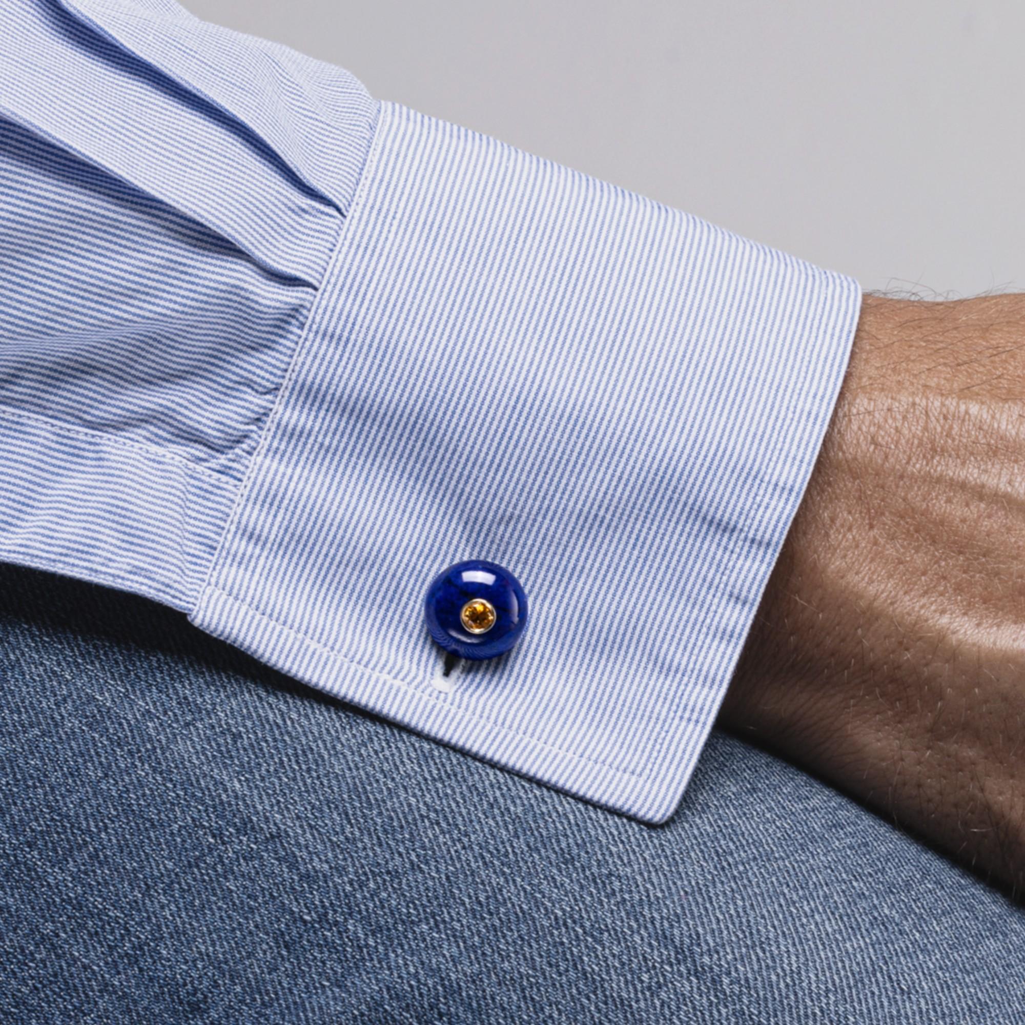Alex Jona Lapis Lazuli Yellow Sapphire 18 Karat Yellow Gold Button Cufflinks In New Condition For Sale In Lugano, CH