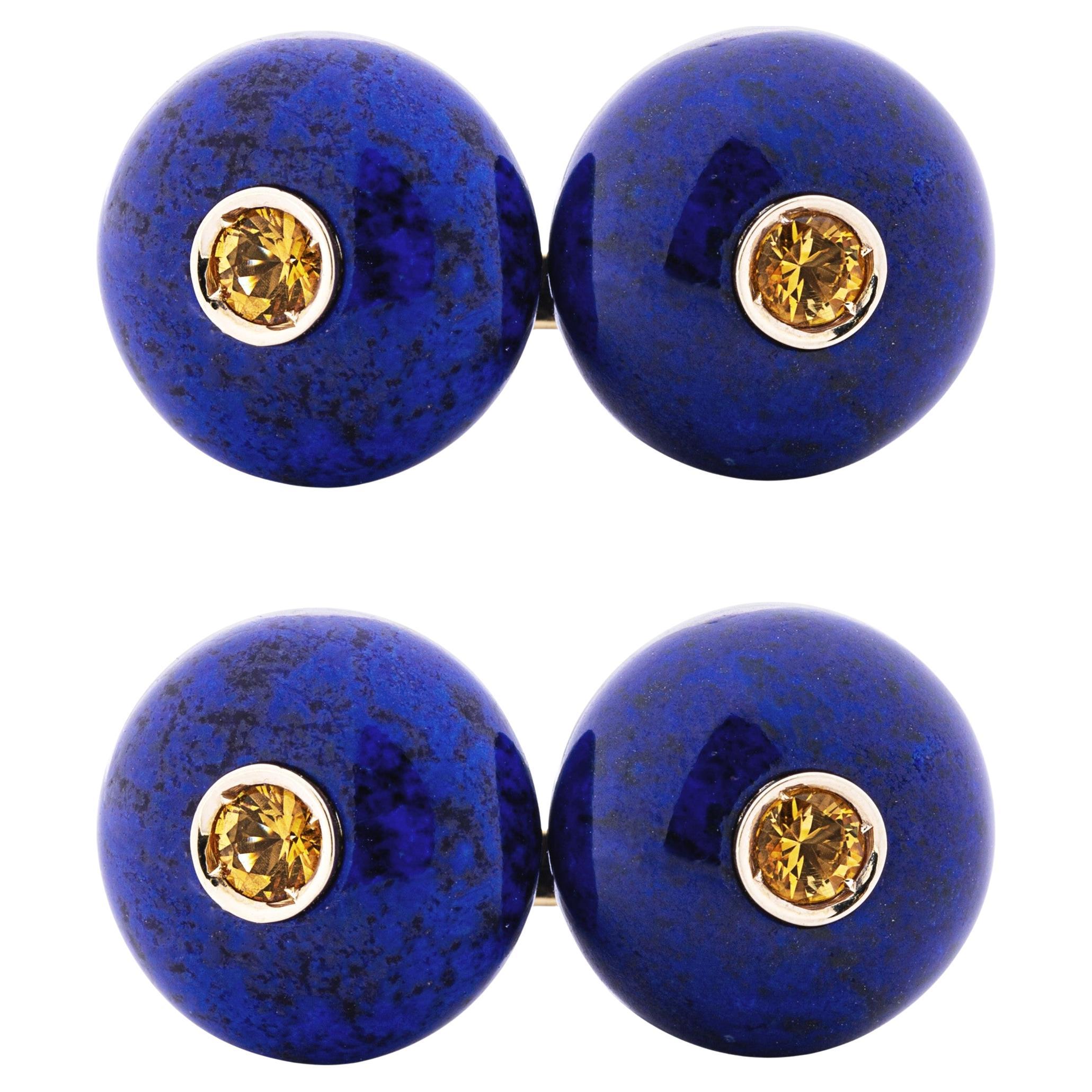 Alex Jona Lapis Lazuli Yellow Sapphire 18 Karat Yellow Gold Button Cufflinks