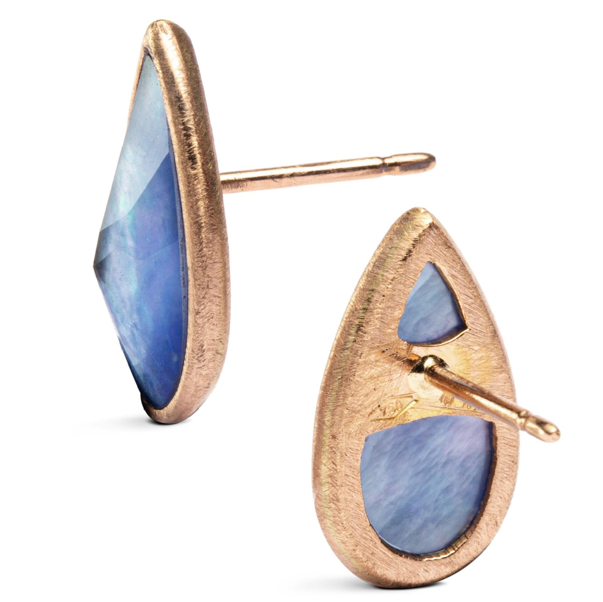 Oval Cut Alex Jona Lapis Quartz 18 Karat Rose Gold Earrings For Sale