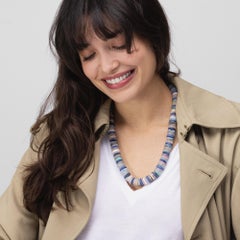 Alex Jona Lapis Quartz Amethyst Silver Beaded Rondelle Necklace