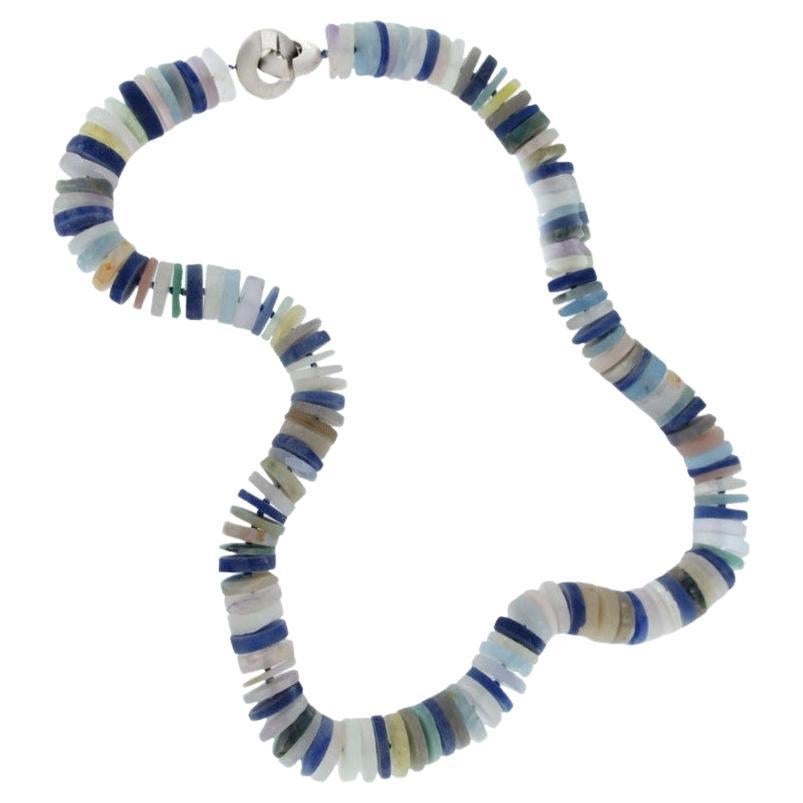 Alex Jona Lapis Quartz Amethyst Silver Beaded Rondelle Necklace