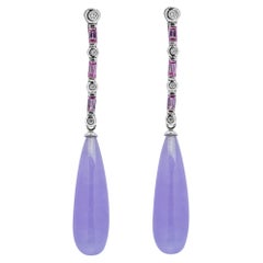 Alex Jona Lavender Jade Tourmaline White Diamond 18 Karat Gold Drop Earrings