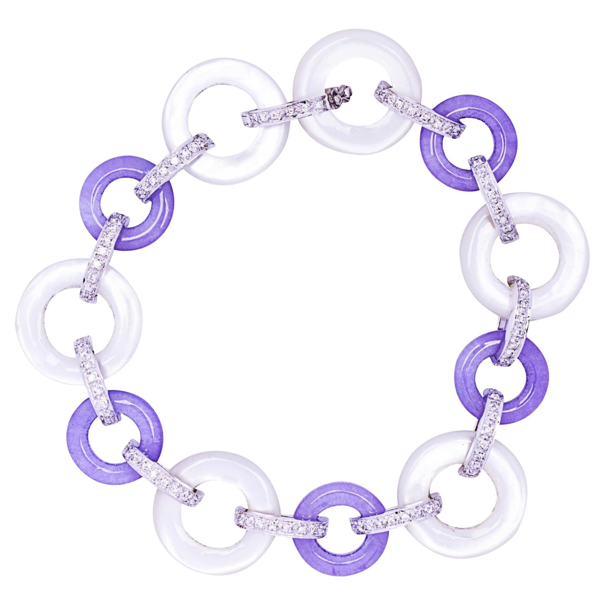 Alex Jona Pulsera de Jadeíta Lavanda y Diamante Madre Blanca Oro de 18 Kilates