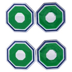 Alex Jona Light Green & Blue Enamel Octagonal Sterling Silver Cufflinks