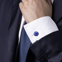 Alex Jona Long and Happy Life Blu Enamel 18K Yellow Gold Cufflinks