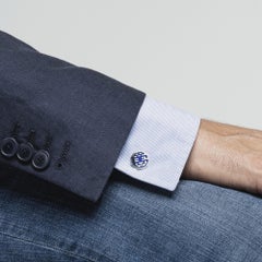 Alex Jona Long and Happy Life Symbol Blue Enamel Sterling Silver Cufflinks