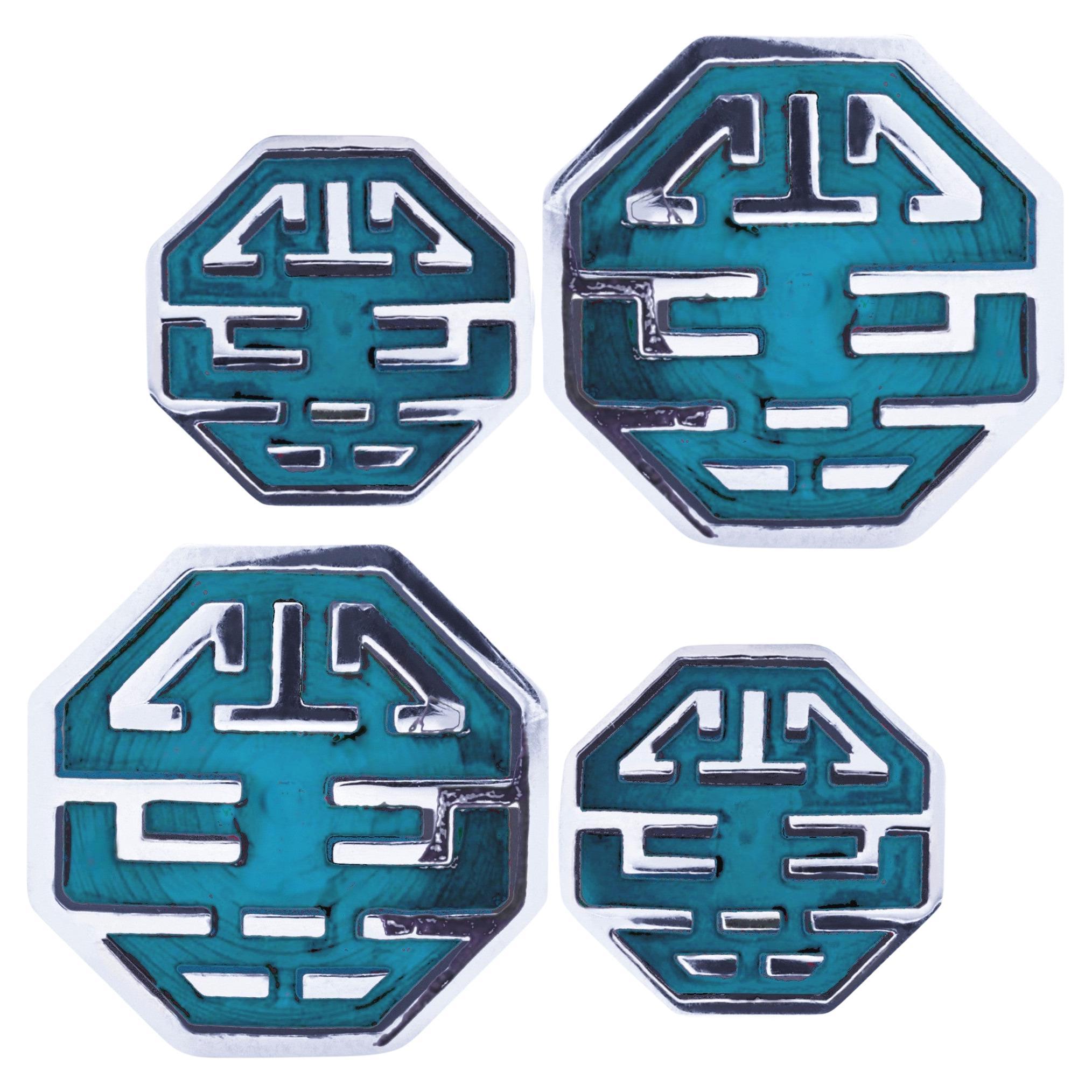 Alex Jona Long and Happy Life Symbol Enamel Sterling Silver Cufflinks