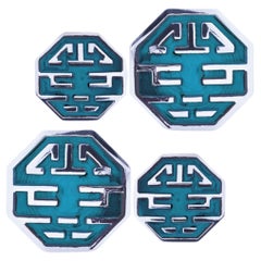Alex Jona Long and Happy Life Symbol Enamel Sterling Silver Cufflinks