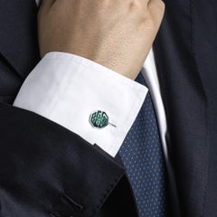 Alex Jona Long and Happy Life Symbol Green Enamel Sterling Silver Cufflinks