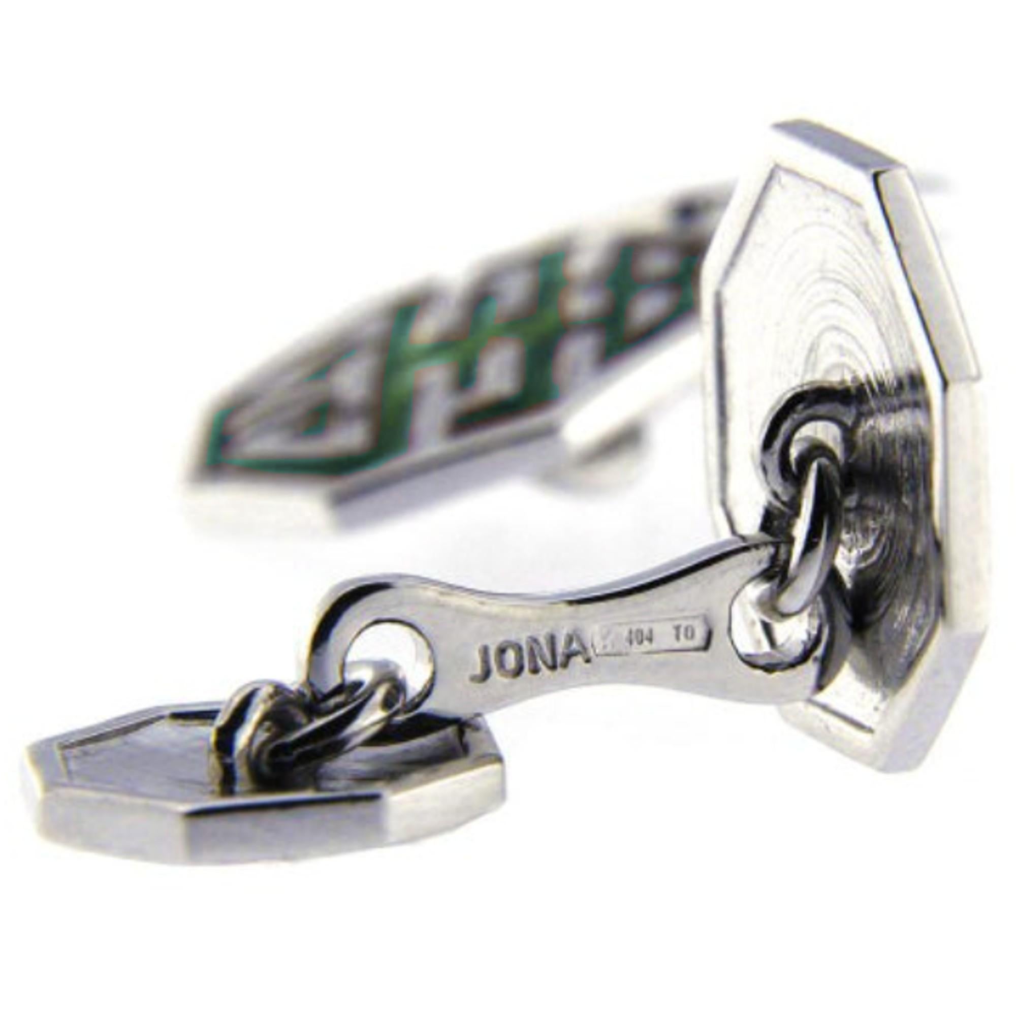 Alex Jona Boutons de manchette en argent sterling et émail vert « Long and Happy Life Symbol » Neuf - En vente à Torino, IT