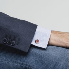 Alex Jona Long and Happy Life Symbol Red Enamel Sterling Silver Cufflinks