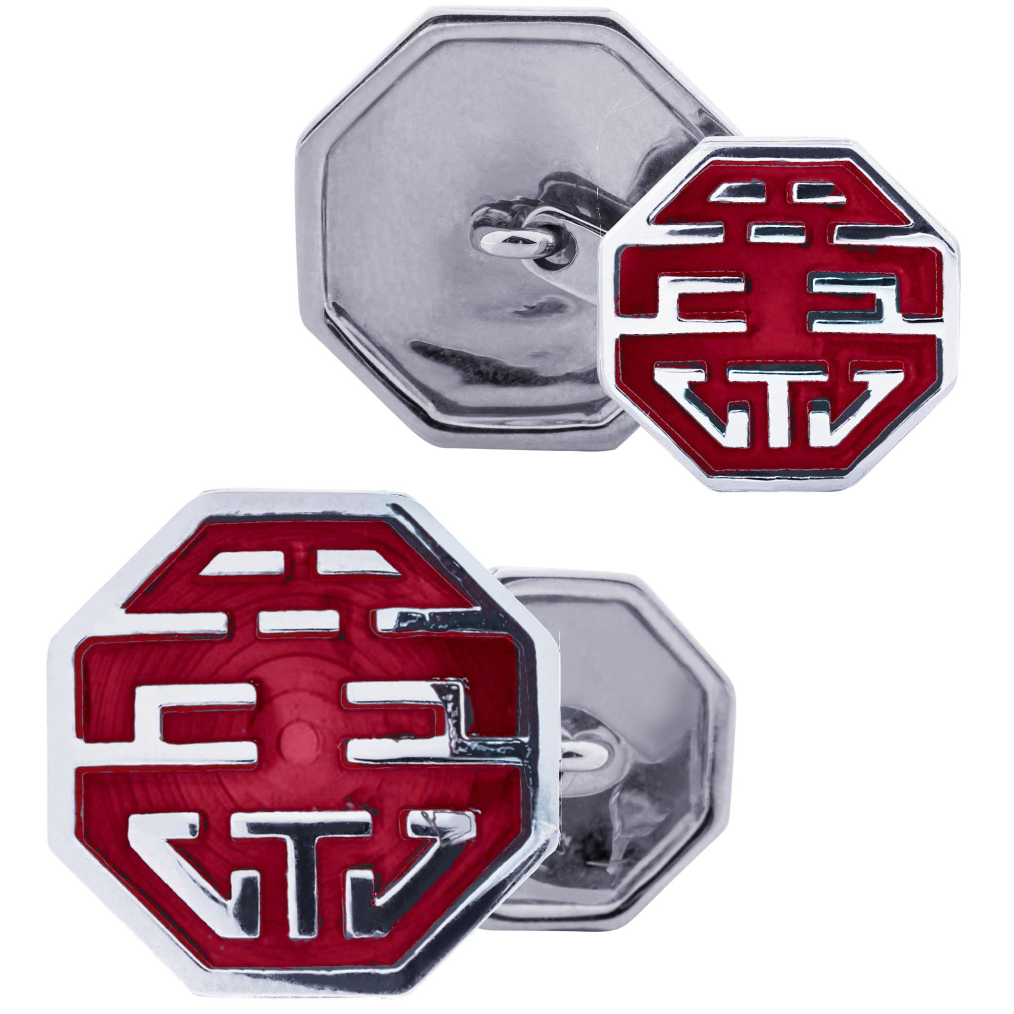 Alex Jona Boutons de manchette en argent sterling et émail rouge « Long and Happy Life Symbol » Neuf - En vente à Torino, Piedmont