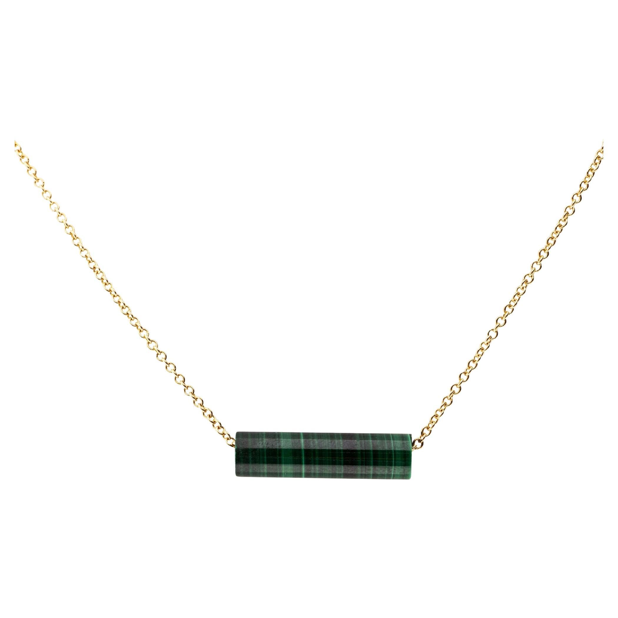 Ciondolo a cilindro di malachite Alex Jona - Collana in oro giallo 18 carati