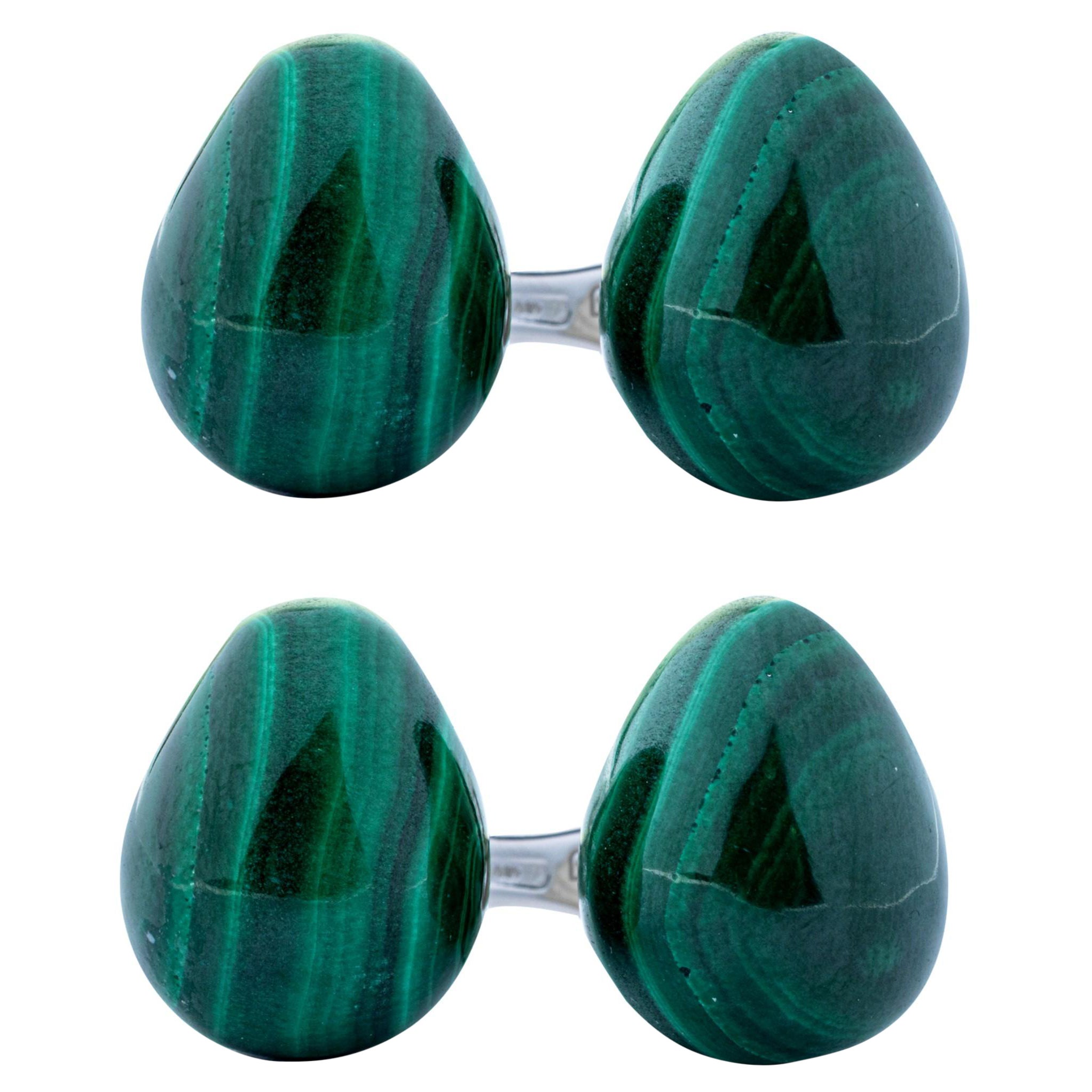 Gemelos de plata de ley con forma de huevo de malaquita Alex Jona